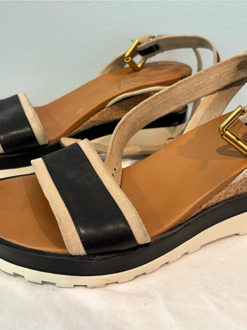 See By Chloé Black and Tan Platform Slingback Sandals